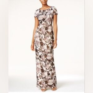 NWT Adrianna Papell Women's Bronze & Brown Metallic Floral Column Gown Size 4